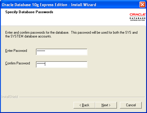 ORACLE XE Password