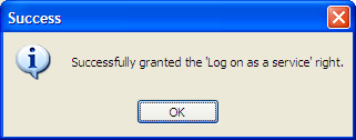 Successfully granted the 'Logon as a service' right